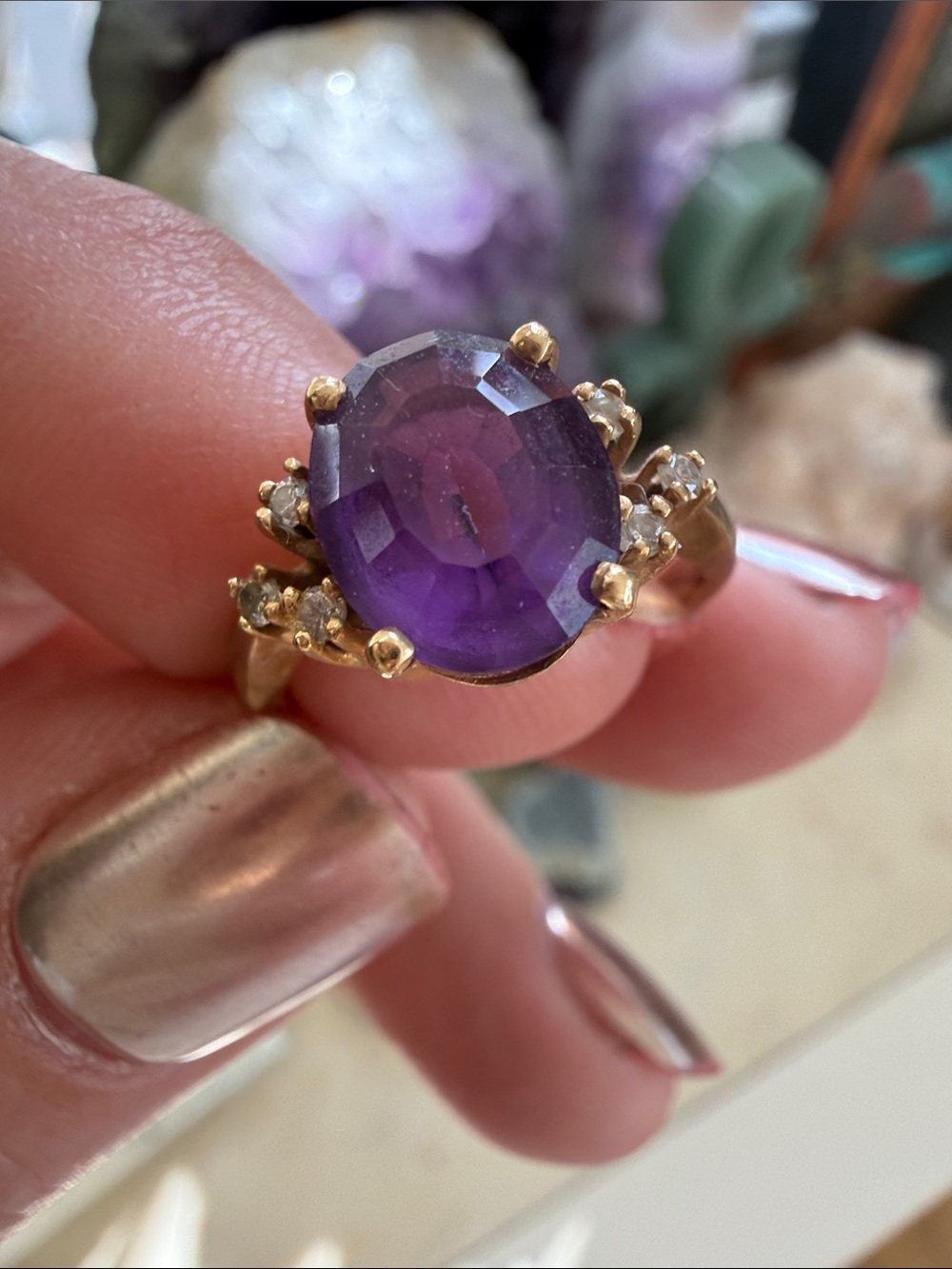 Gold Amethyst Cocktail Ring - Purple Gemstone Women Jewelry